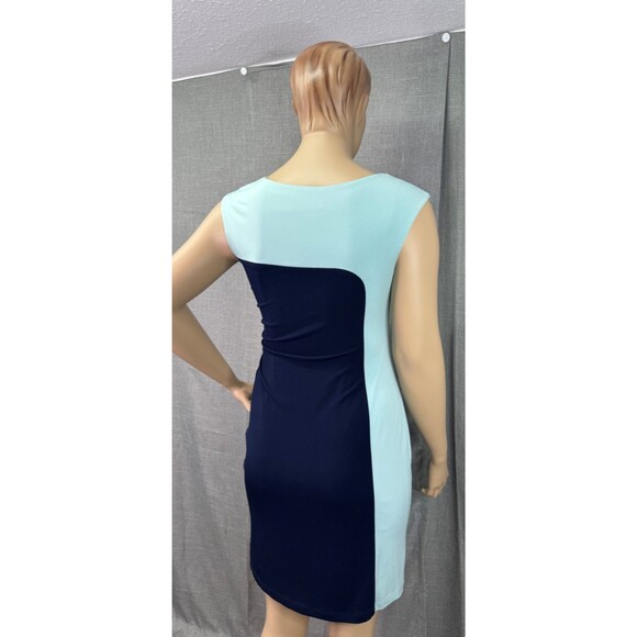 Connected Apparel Bodycon Navy Teal Colorblock Knee Length Dress Women's Size 14 - Picture 8 of 11